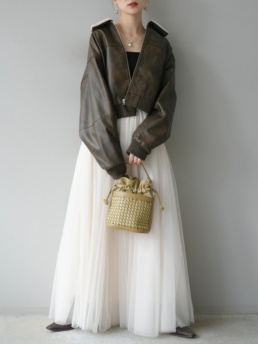 [予約]襟ボアヴィンテージレザーブルゾン/ブラウン