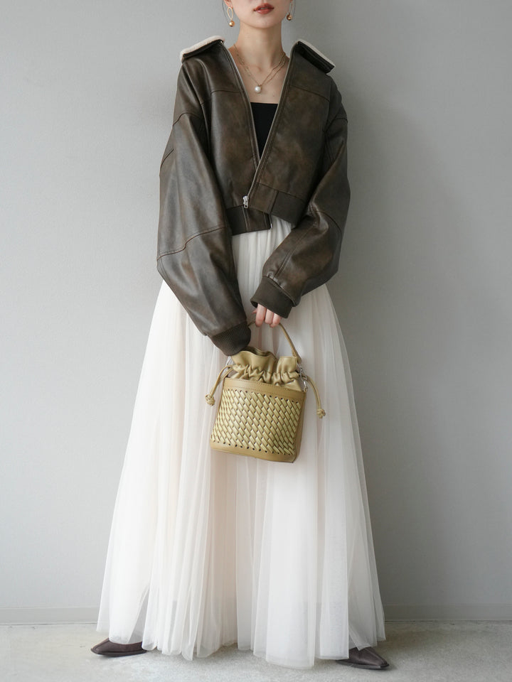 [予約]襟ボアヴィンテージレザーブルゾン/ブラウン