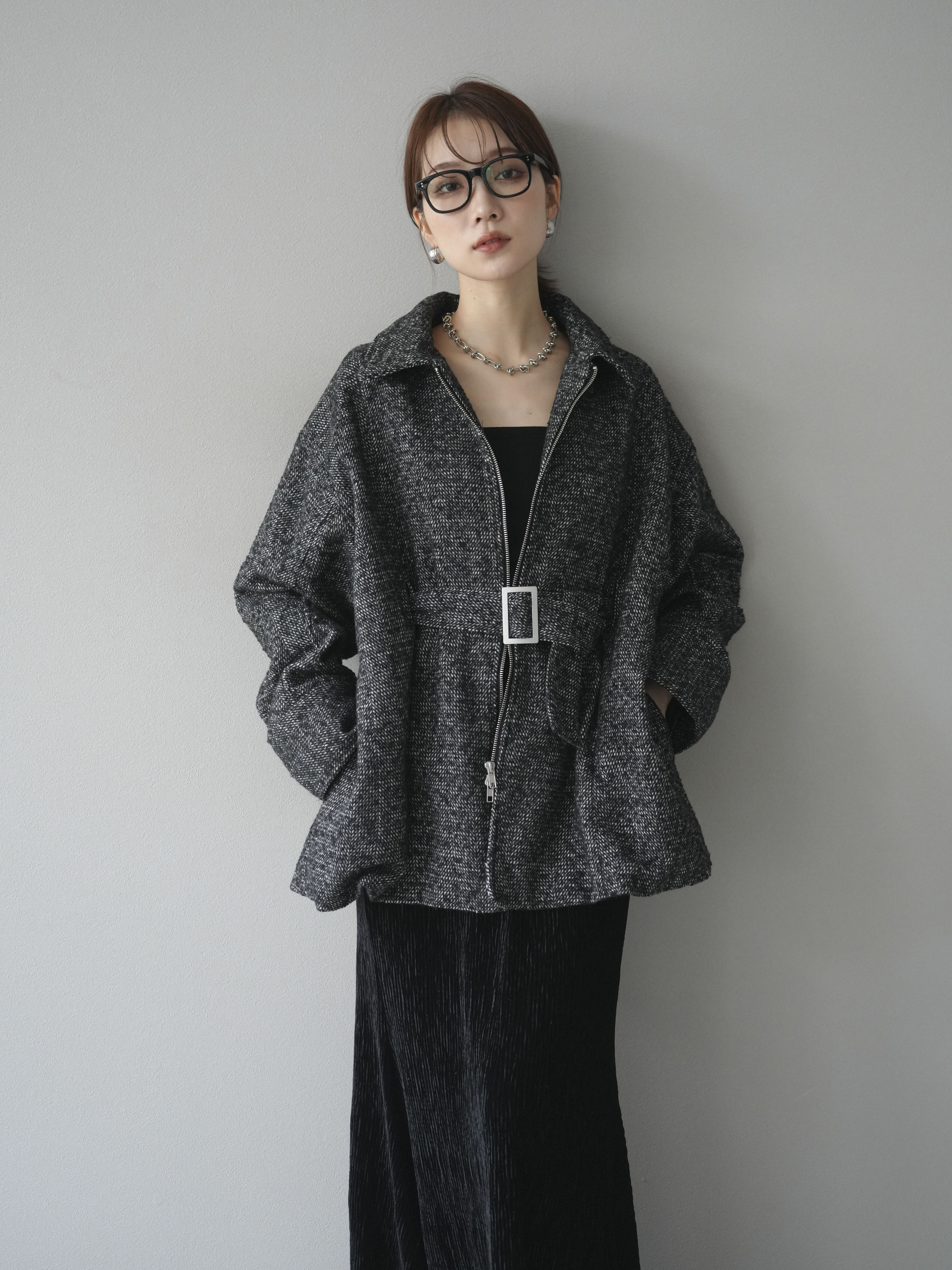 【美品✨】ルネ　カーディガン　アウター　羽織り　ツイード　36 ぺプラム 予約]起毛ツイードベルトぺプラムジャケット/black – Lumier