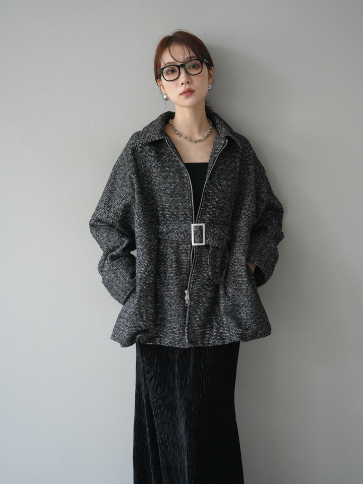 [予約]起毛ツイードベルトぺプラムジャケット/black