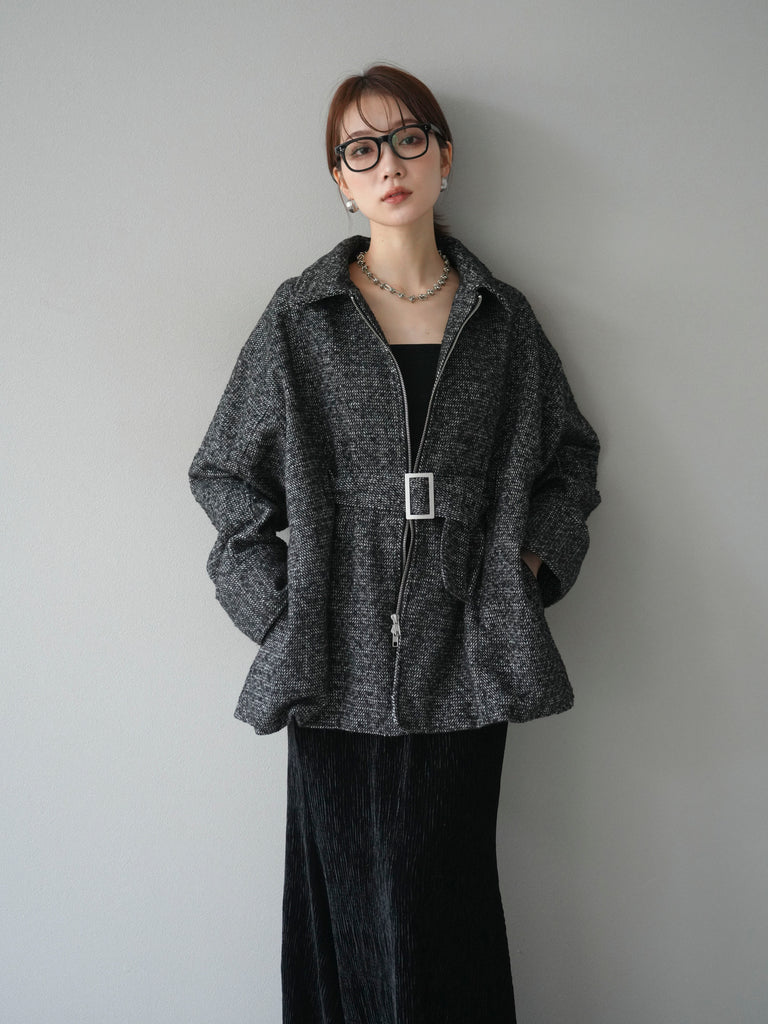 予約]起毛ツイードベルトぺプラムジャケット/black – Lumier