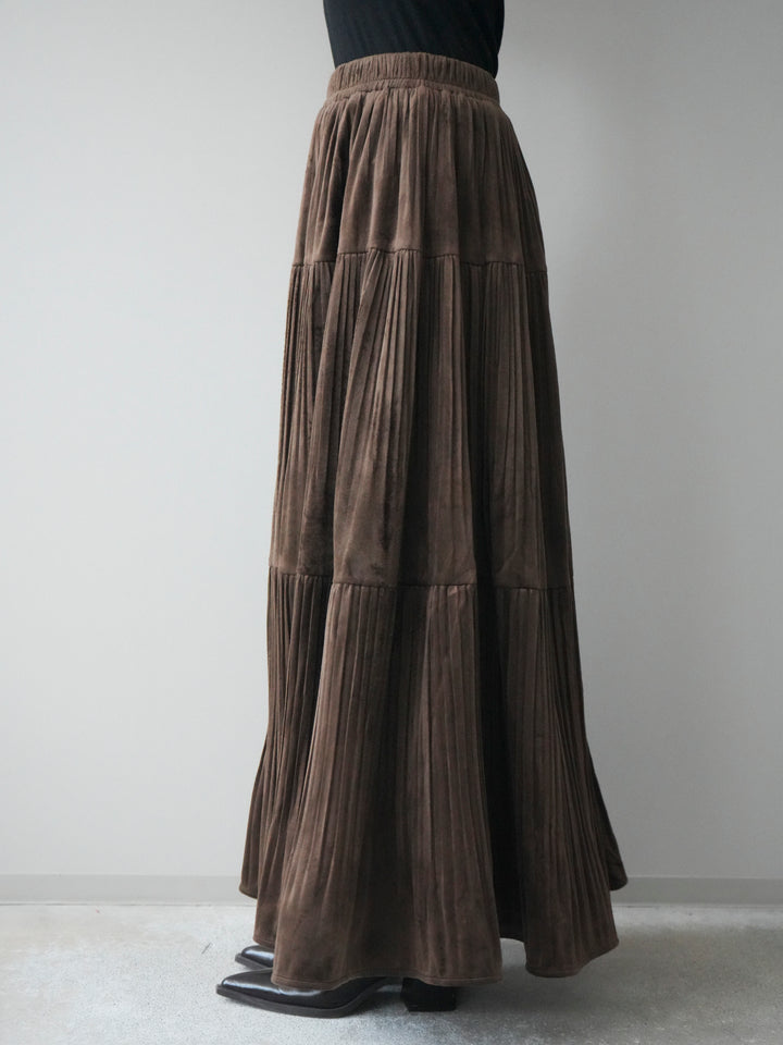 [予約]ベロアティアードワッシャースカート/camel