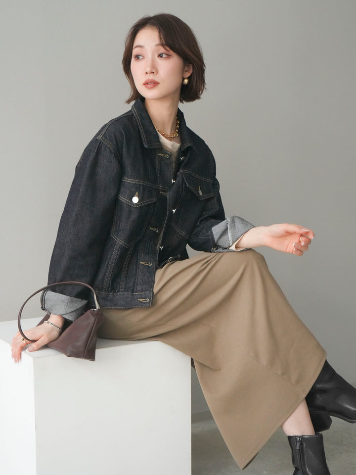 [予約]配色レイヤードヘンリーネックカットリブワンピース/mocha