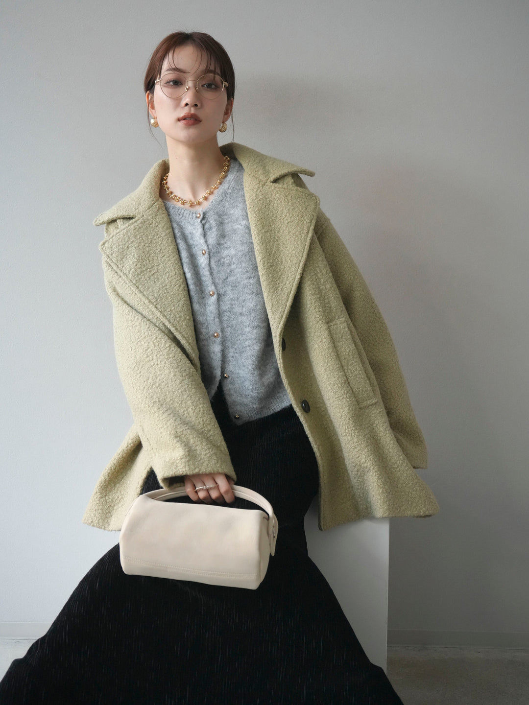 [予約]ボアミドルコクーンコート/olive
