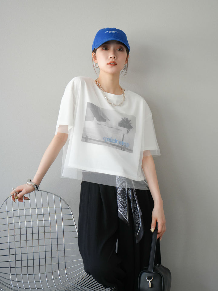 [予約]チュールドッキングフォトTシャツ/オフホワイト×ブルー