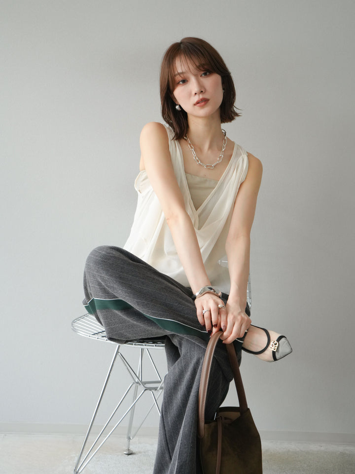 [予約]サイドラインストライプワイドパンツ/チャコール