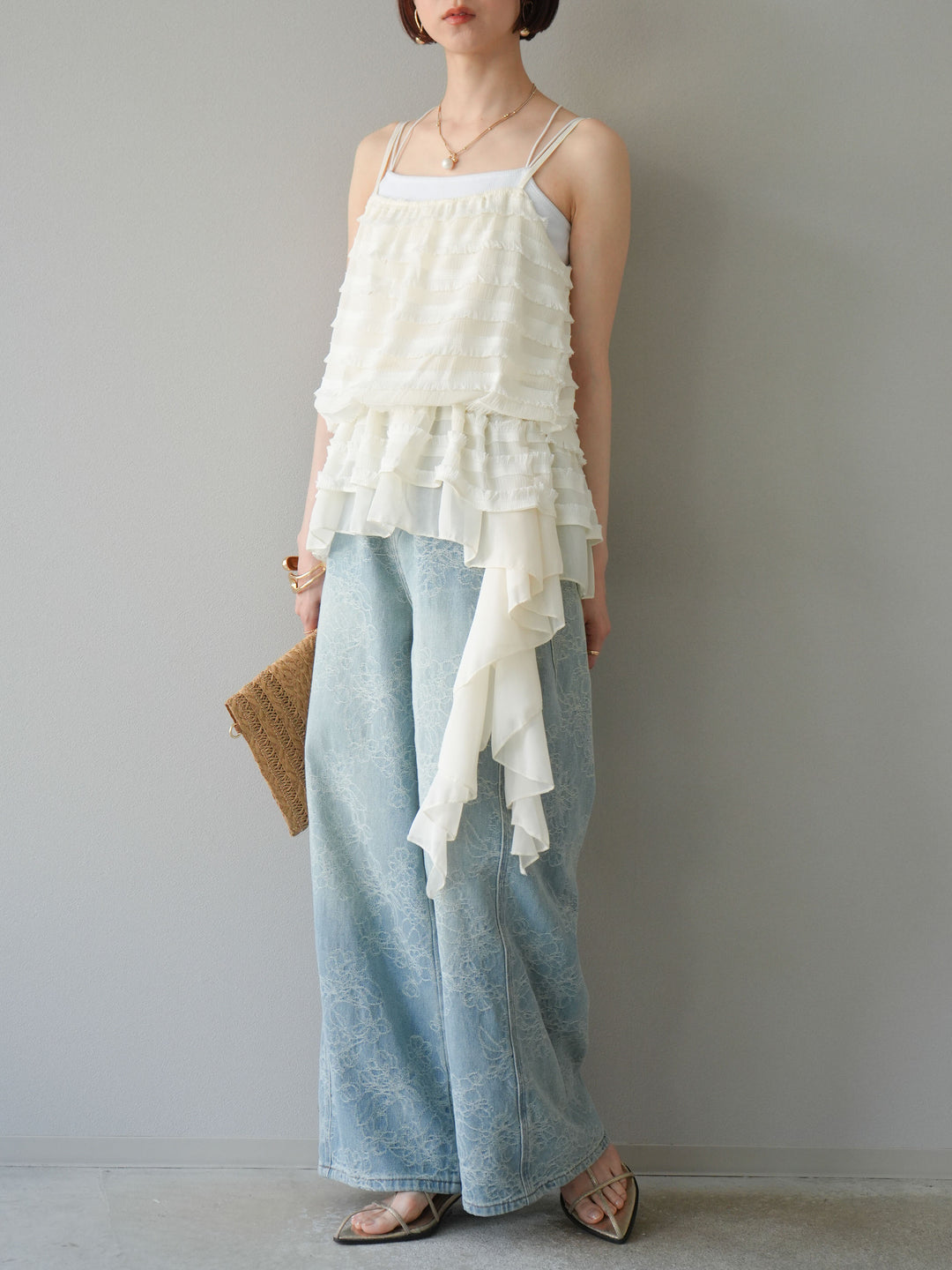 【預購】花提花牛仔寬褲/藍