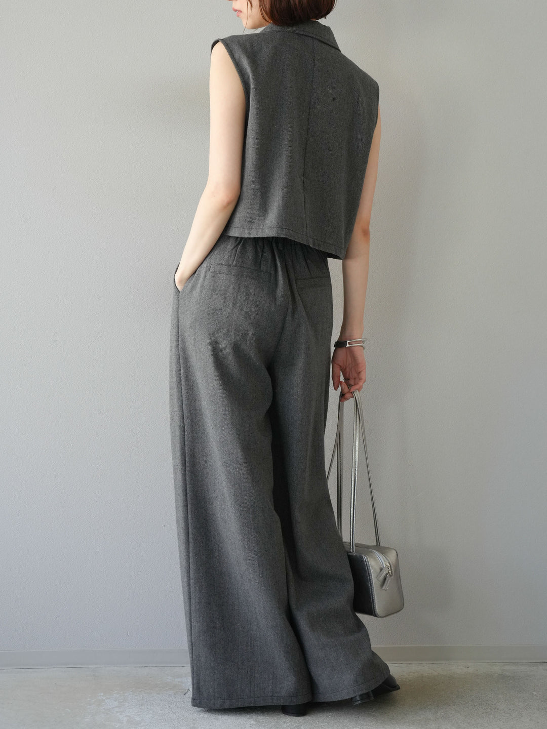[予約]ツイードタッチタックワイドパンツ/ダークグレー