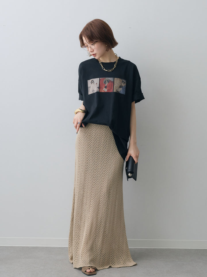 [SET]スリードッグフォトボックスTEE+クロシェシアーセミフレアスカート(2set)