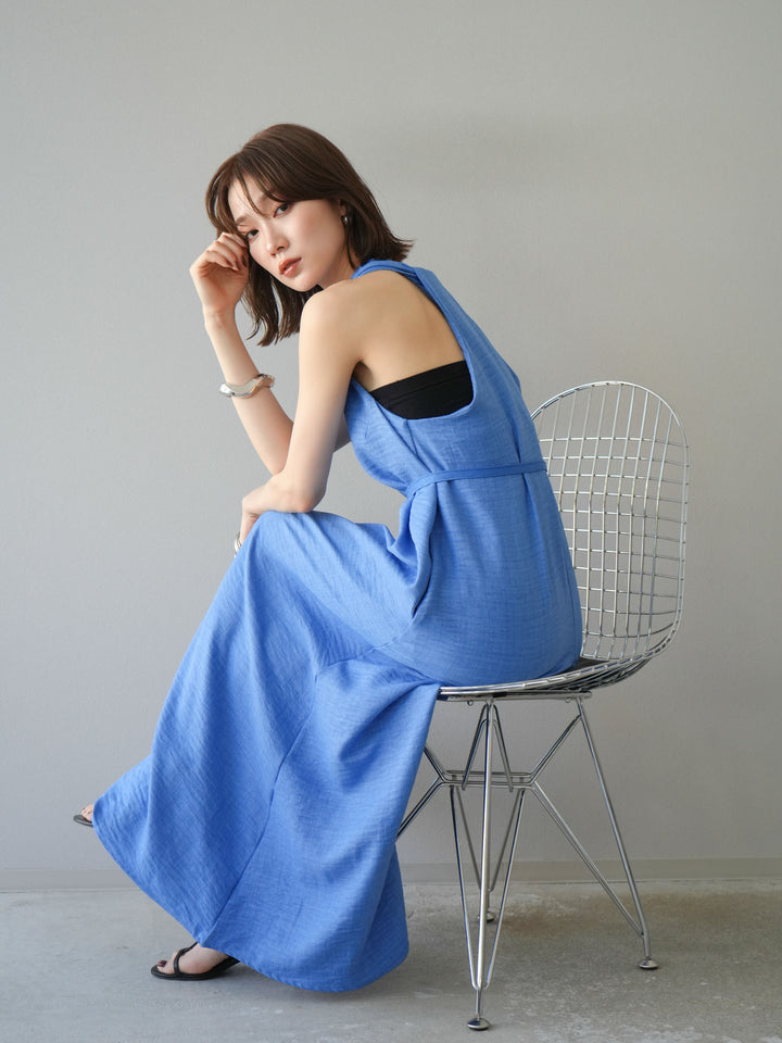 【預購】環形設計不均勻染色洋裝/藍色