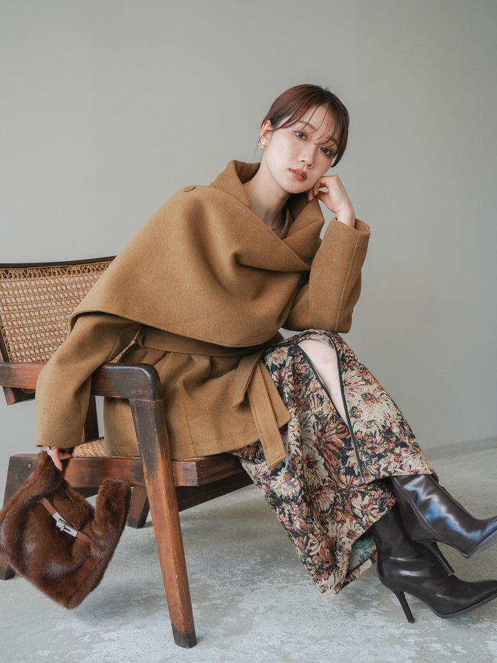 [予約]ストールデザインショートコート/camel