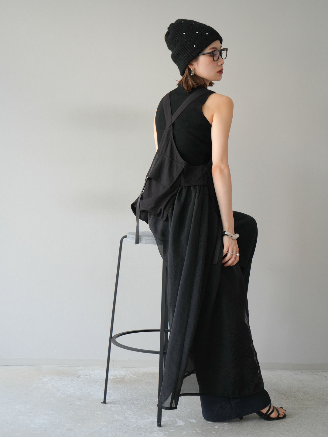 [SET] 戰術背心歐根紗洋裝 + 麻質寬鬆寬褲 (2 件套)