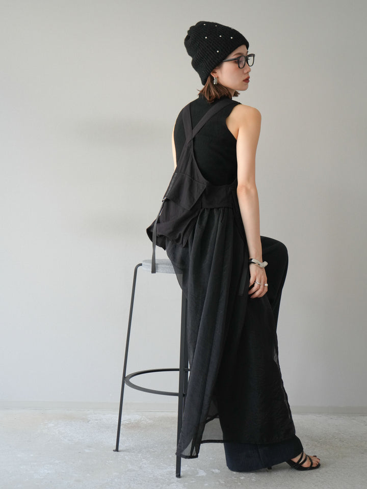 [SET] 戰術背心歐根紗洋裝 + 麻質寬鬆寬褲 (2 件套)