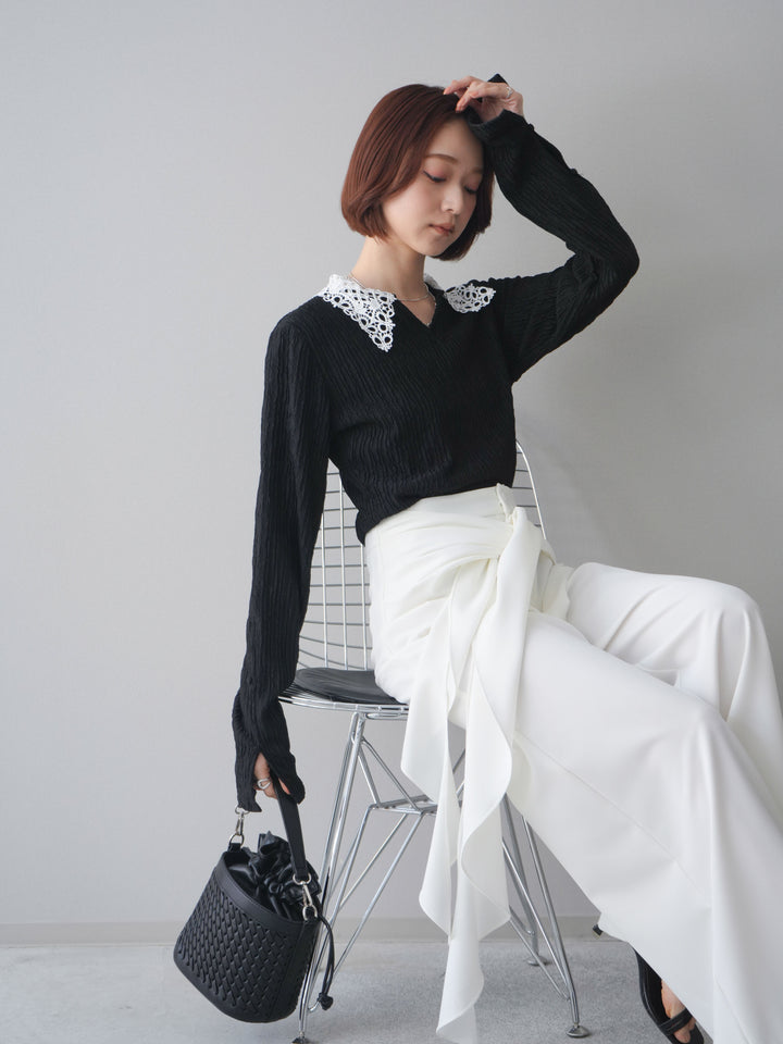 [SET]袖スリットレースカラートップス+袖スリットレースカラートップス(2set)