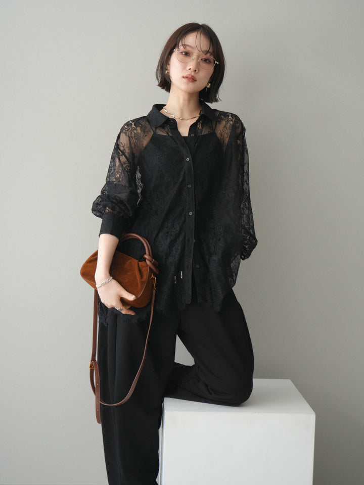 [予約]総レースボリュームスリーブシャツ/black