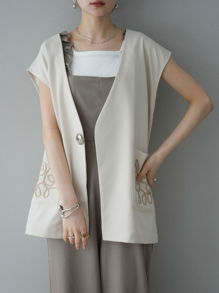 [預訂] 繫帶荷葉邊連身衣/灰褐色