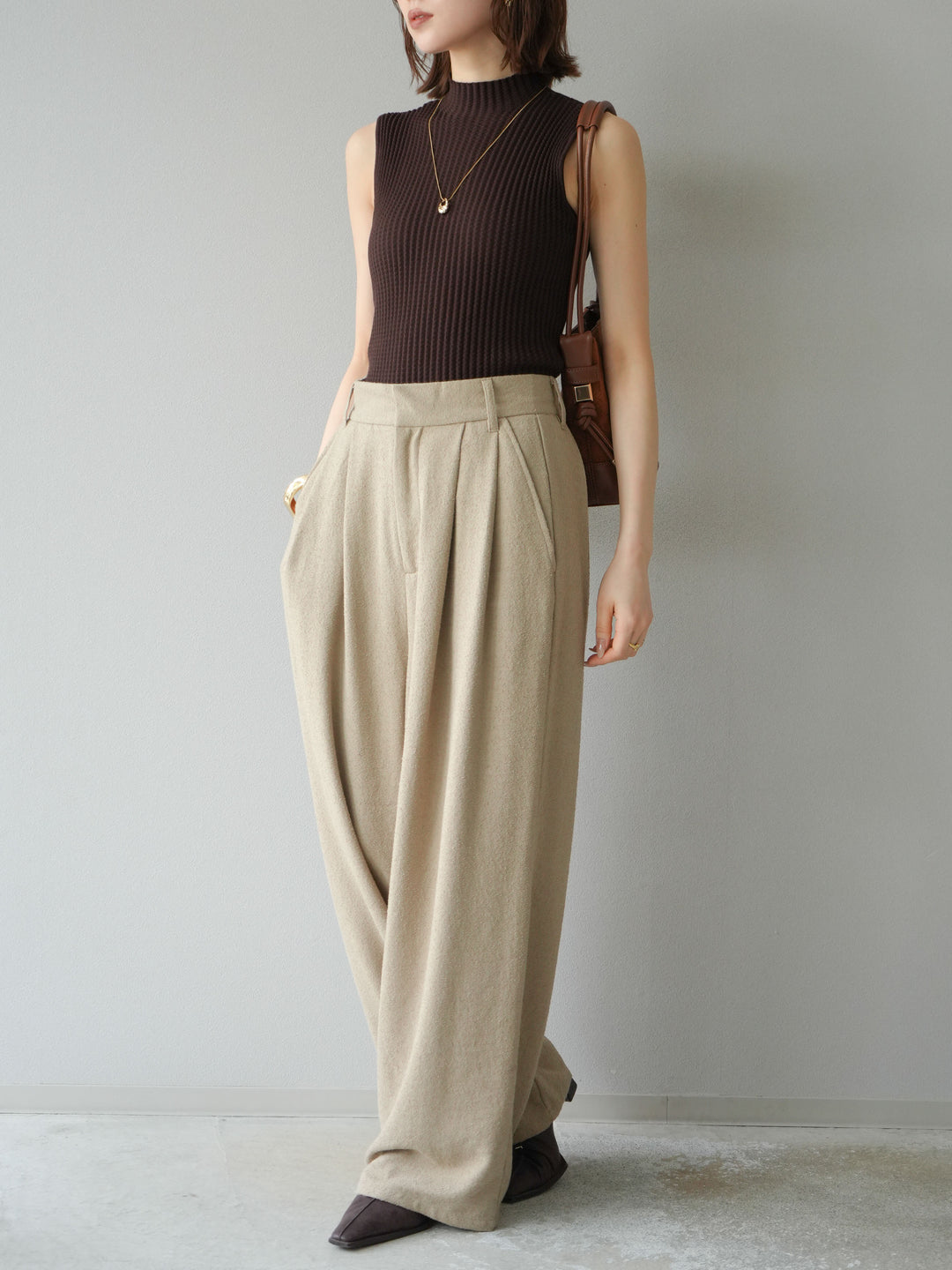 [予約]ネップワイドパンツ/ベージュ