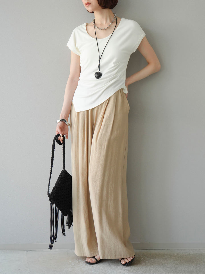 [予約]タックTシャツ＆レザーハートネックレスSET /ホワイト