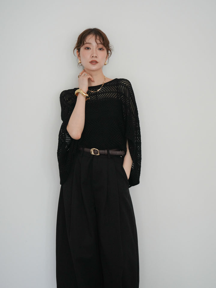 [予約]シアーポンチョニットトップス/black