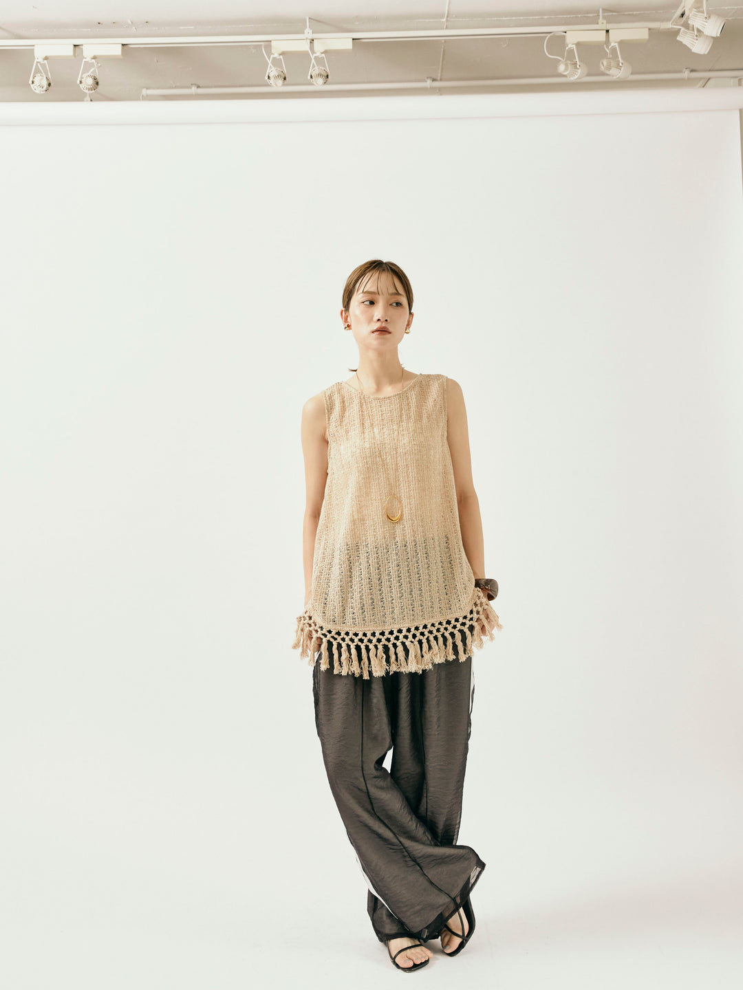 [予約]オーガンジーレイヤードサイドラインパンツ/ブラック