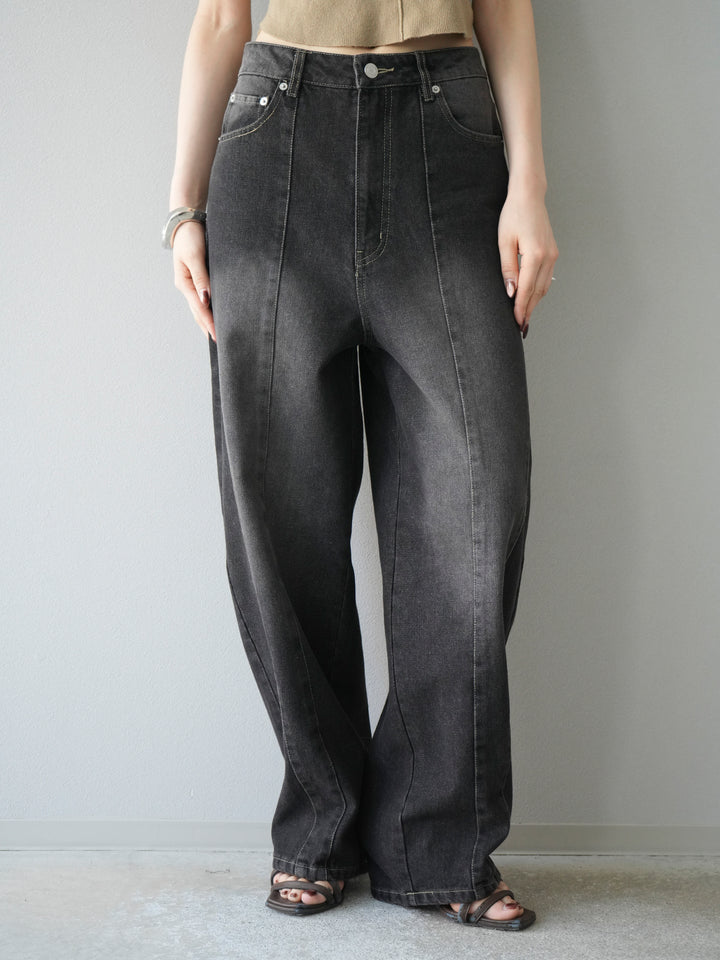 [予約]切替デザインカーブデニム/ブラック