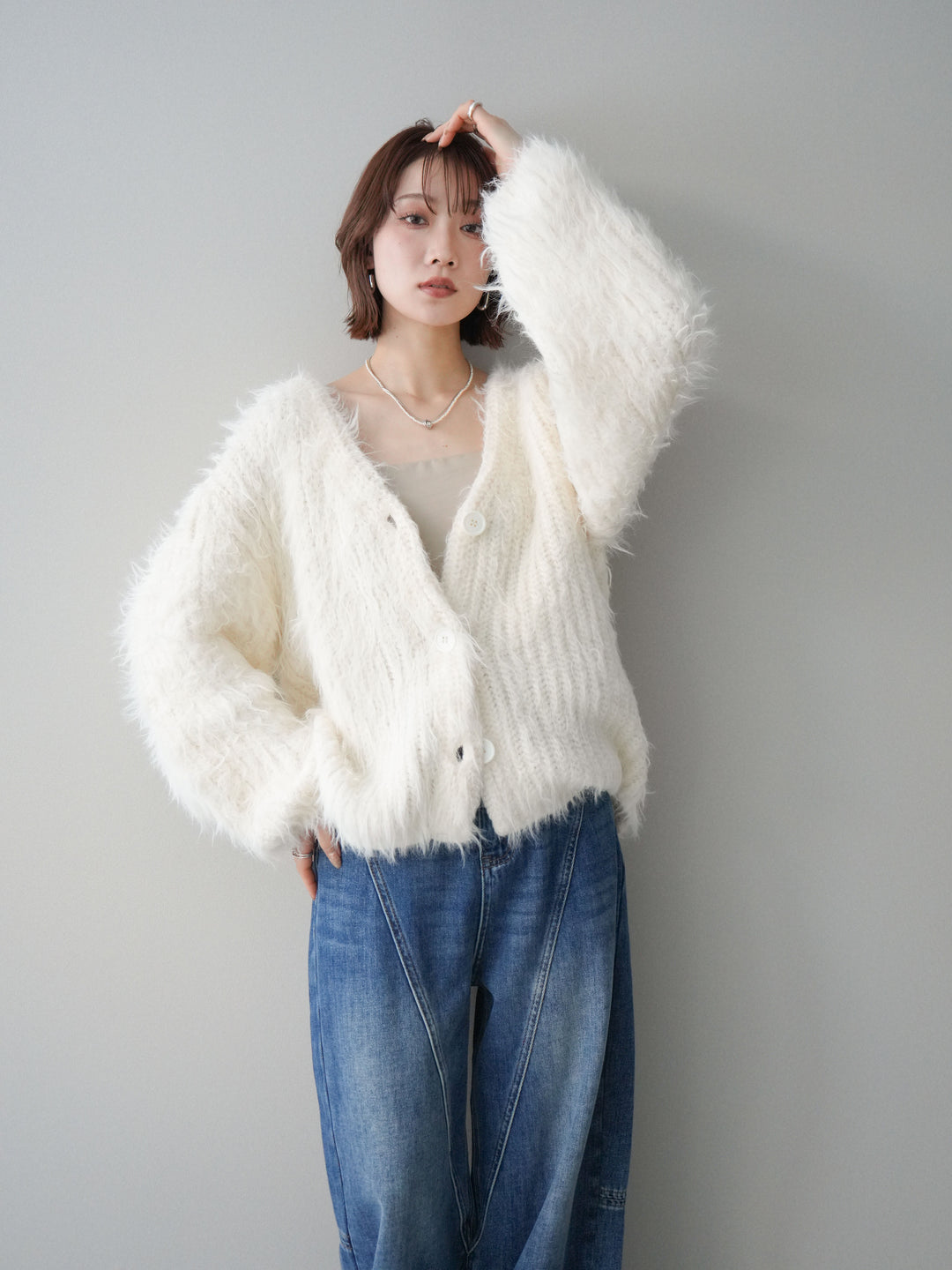 [SET]シャギーオーバーニットカーディガン+選べるアクセセット(2set)