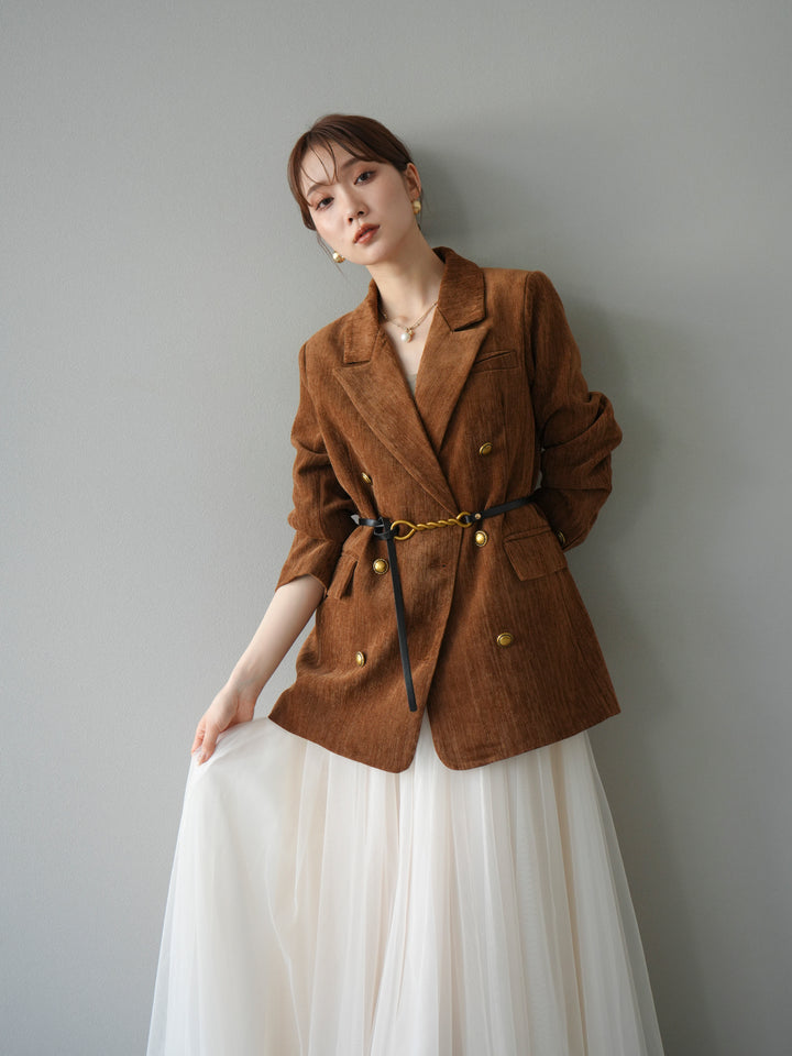 [予約]ベロアダブルジャケット/キャメル