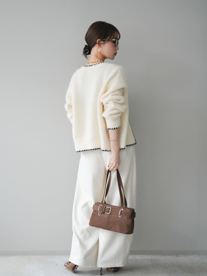 [予約]編み込みベルト付きウエスト配色スエットパンツ/ivory