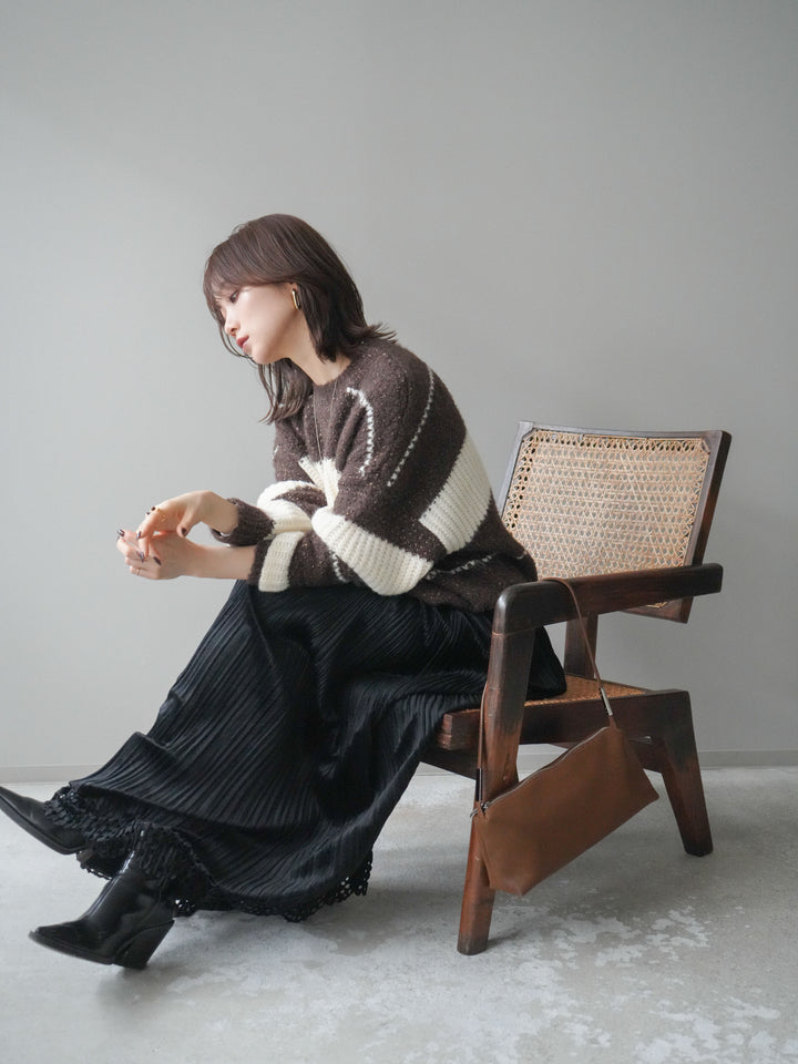 [予約]ネップヤーンボーダーニットプルオーバー/brown