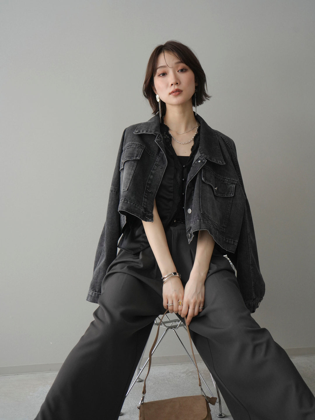 [予約]デニムショートシャツジャケット/black