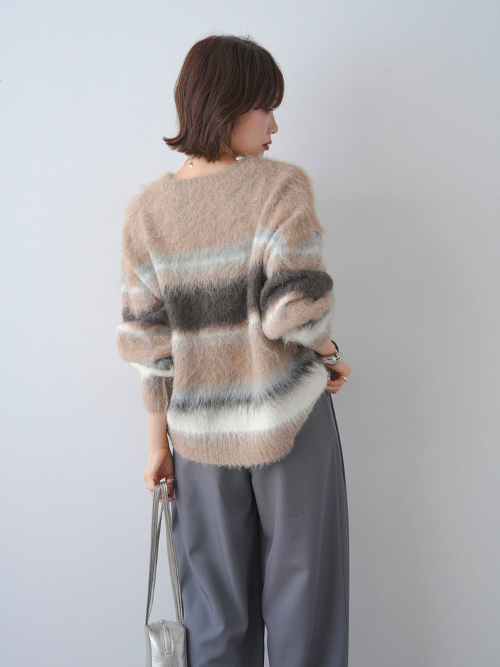 [予約]カラフルボーダーシャギーニットプルオーバー/beige