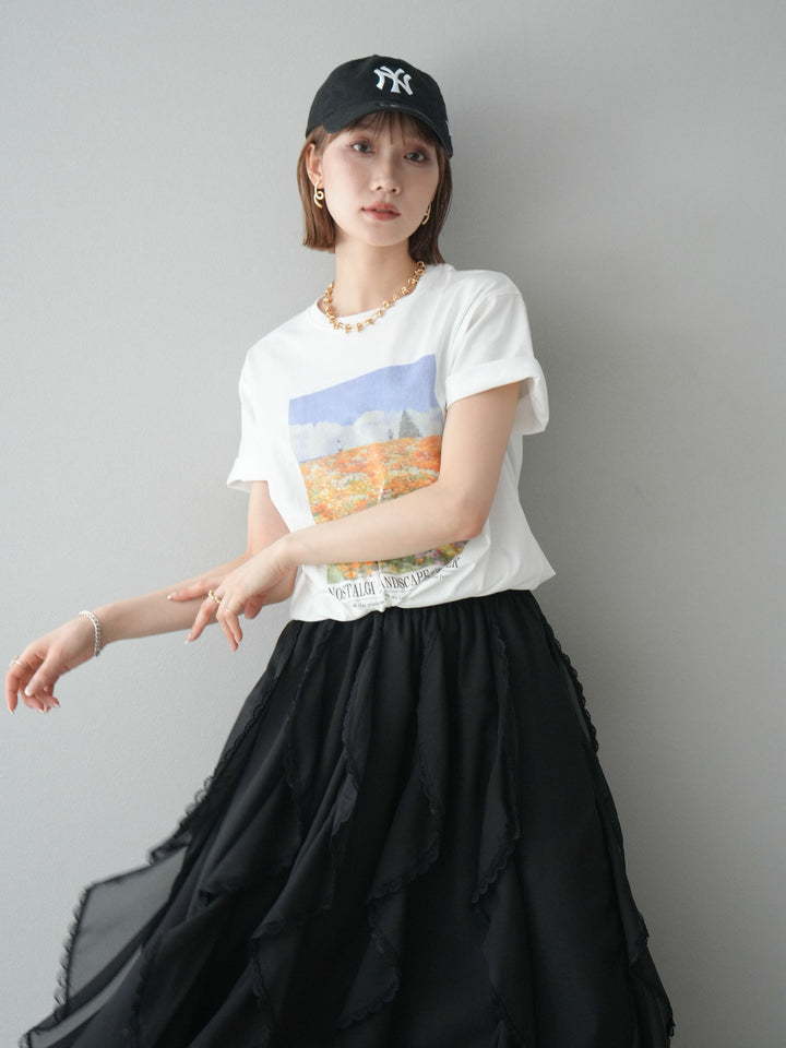 【預購】花朵照片T卹/米白色