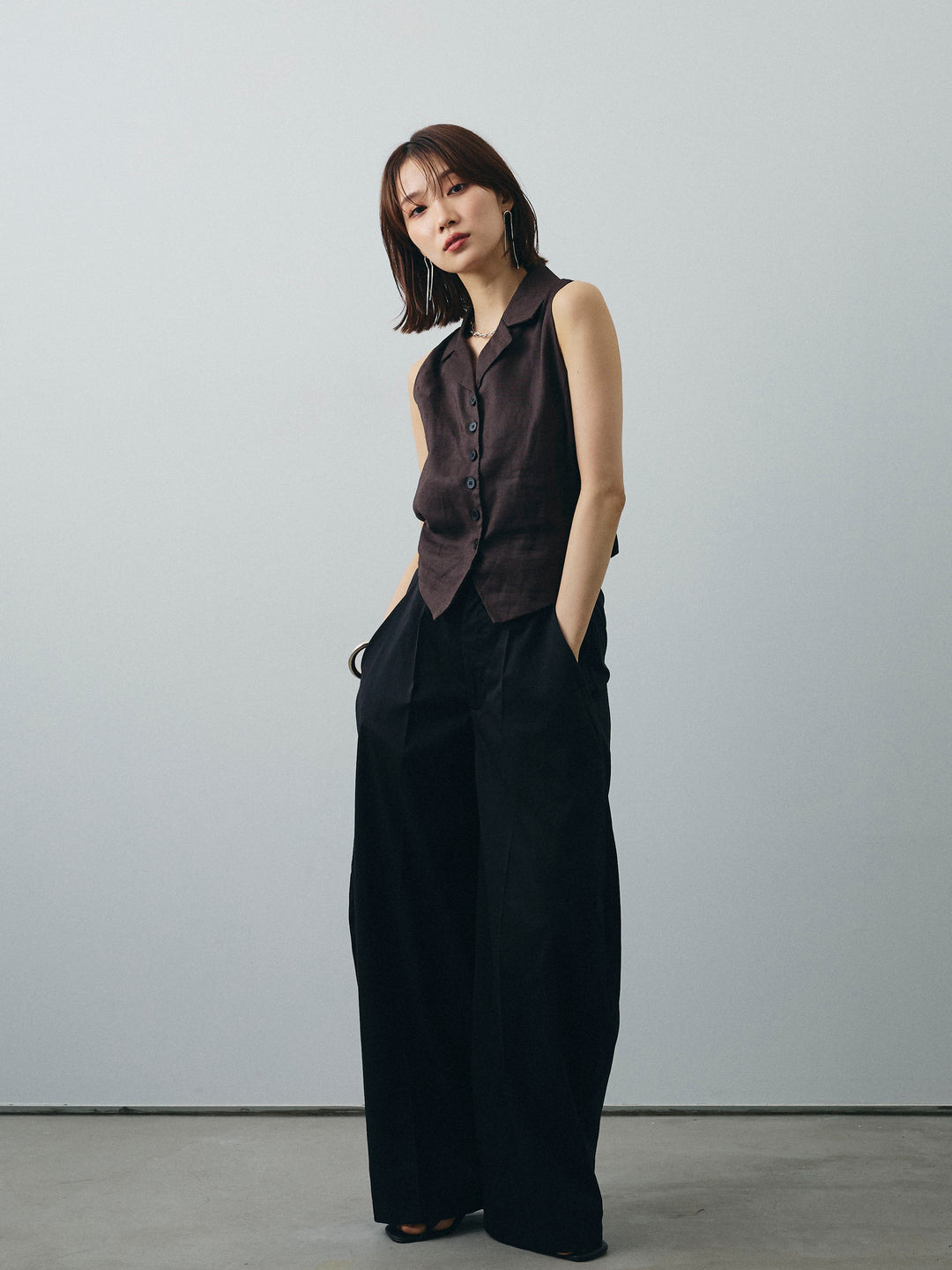 [SET]リネンライクテーラードジレ+コクーンワイドチノパンツ(2set)