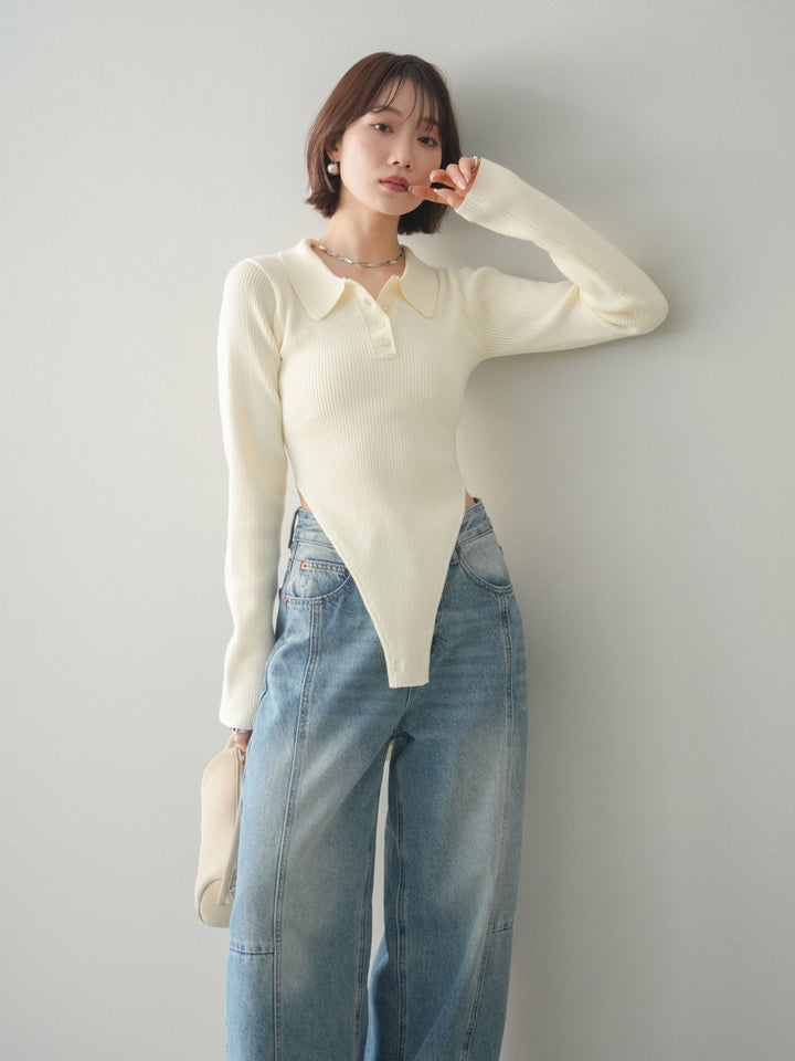 [予約]リブポロニットボディスーツ/ivory