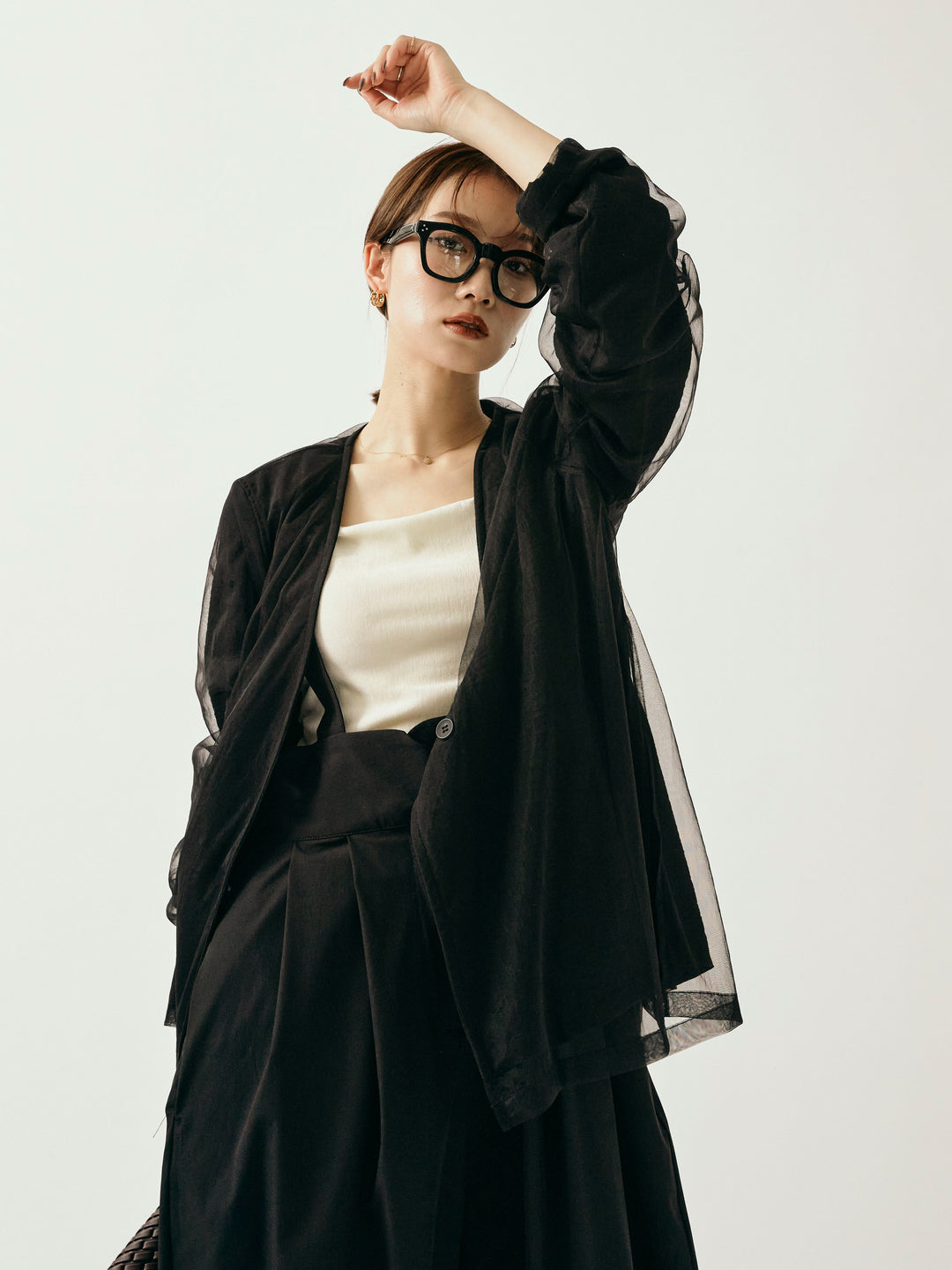 [予約]チュールレイヤードVジャケット/ブラック