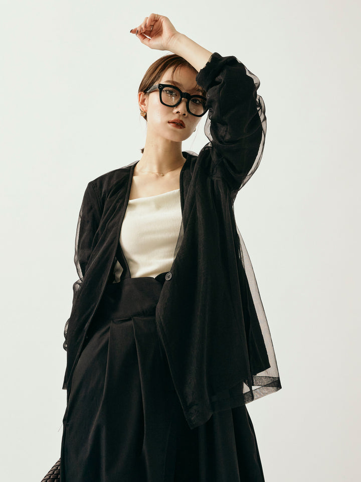 [予約]チュールレイヤードVジャケット/ブラック