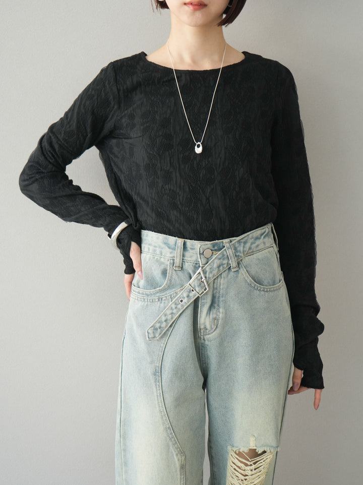 【預購】雙層紗布提花上衣/黑色