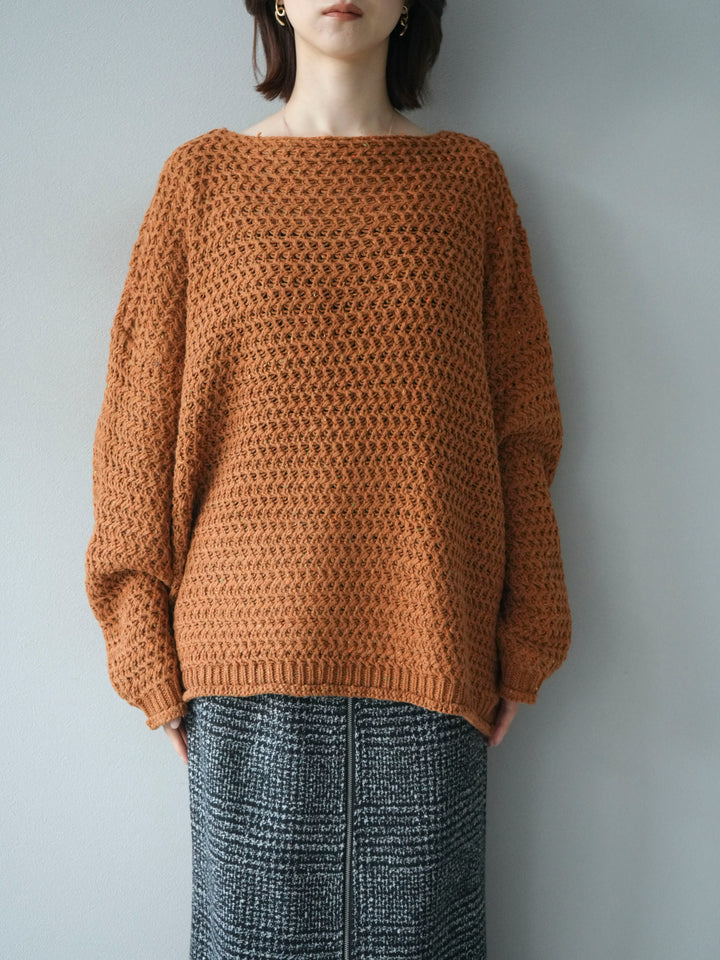 [予約]ネップ透かし編みオーバーニット/camel