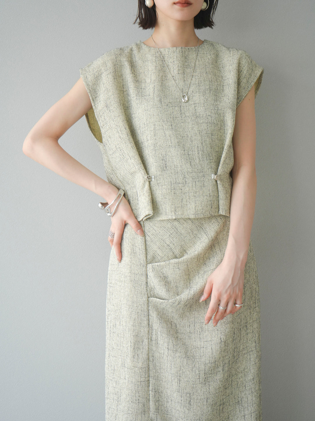 [予約]サマーツイードぺプラムブラウス/ベージュ