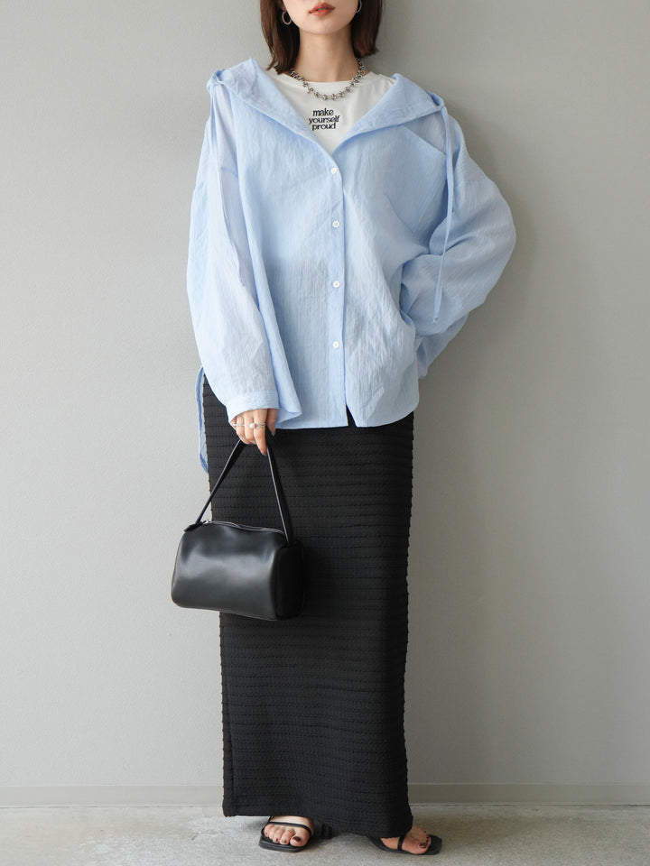 [予約]ワッシャーストライプフーディーシャツ/ブルー