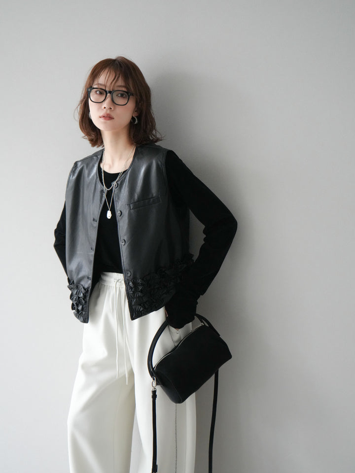 [予約]シアーベロアフィンガーホールトップス/ブラック