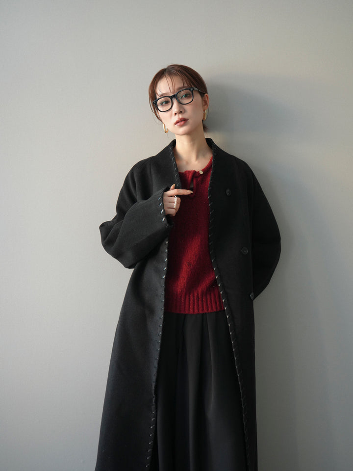 [予約]ハンドステッチ裏中綿ロングコート/black
