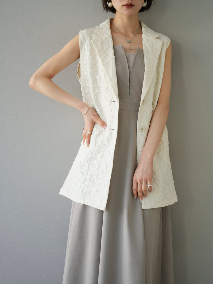 [Pre-order] Puffy jacquard tailored gilet/ivory