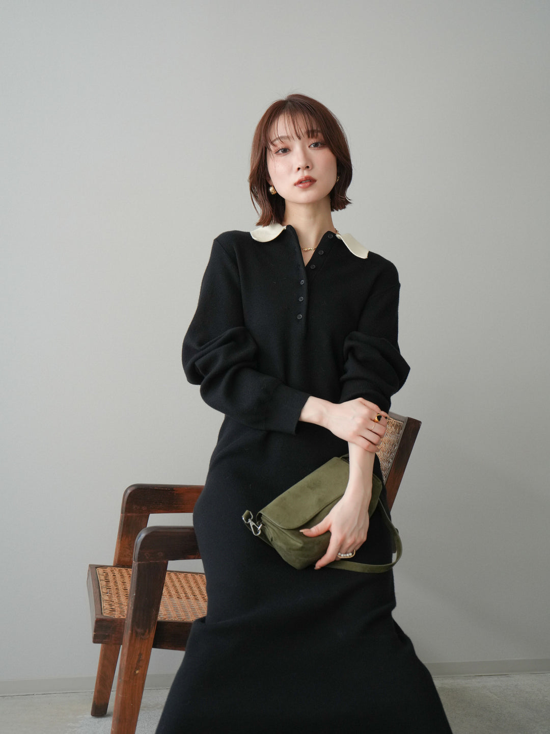 [SET]配色ポロニットワンピース+選べるアクセセット(2set)