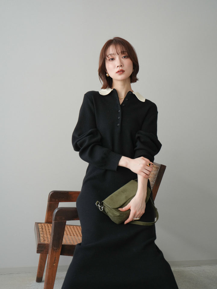 [SET]配色ポロニットワンピース+選べるアクセセット(2set)