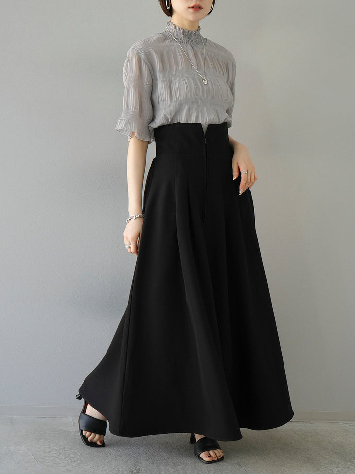 [SET] Shirring chiffon half sleeve blouse + 2WAY flare jumper skirt (2set)