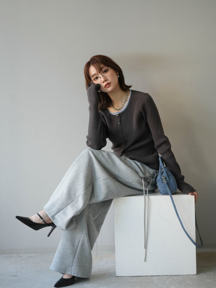 [予約]レイヤード配色ニットカーディガン/グレー