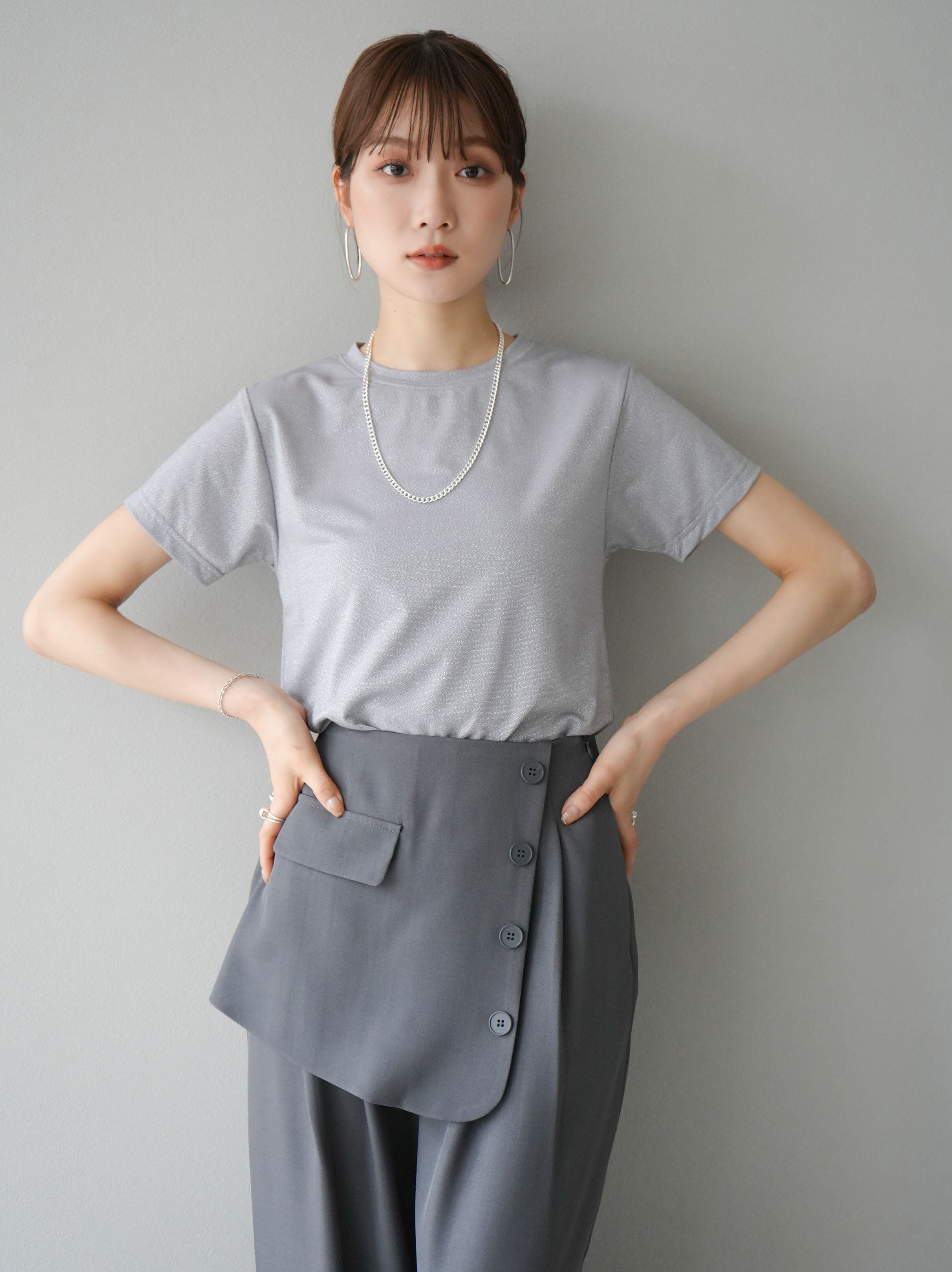 予約]シアーラメTシャツ/グレー – Lumier