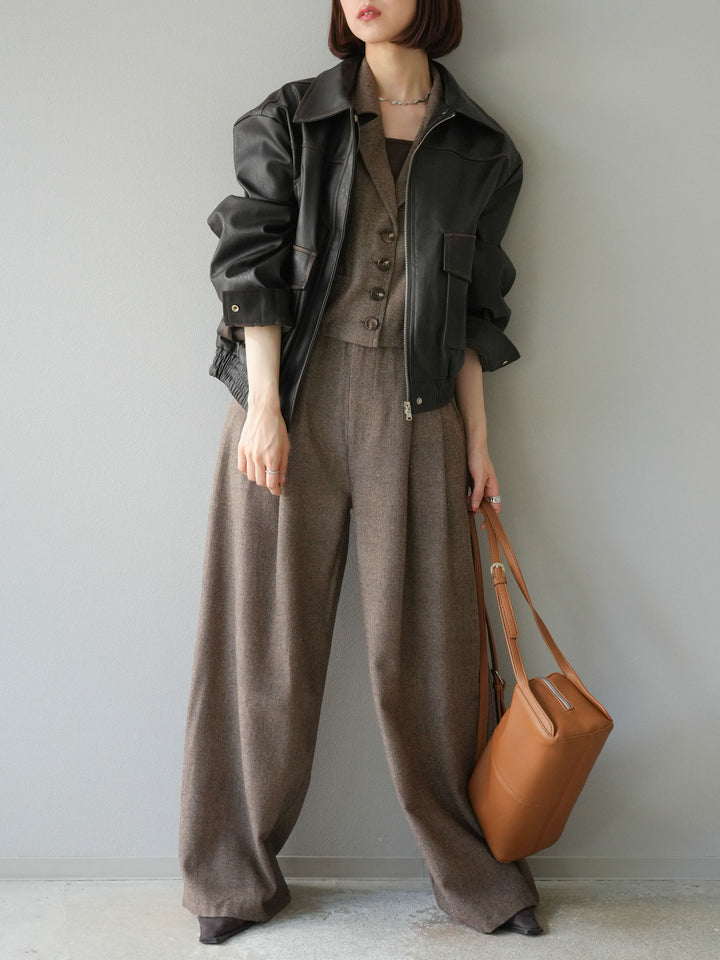 [予約]ツイードタッチタックワイドパンツ/ブラウン
