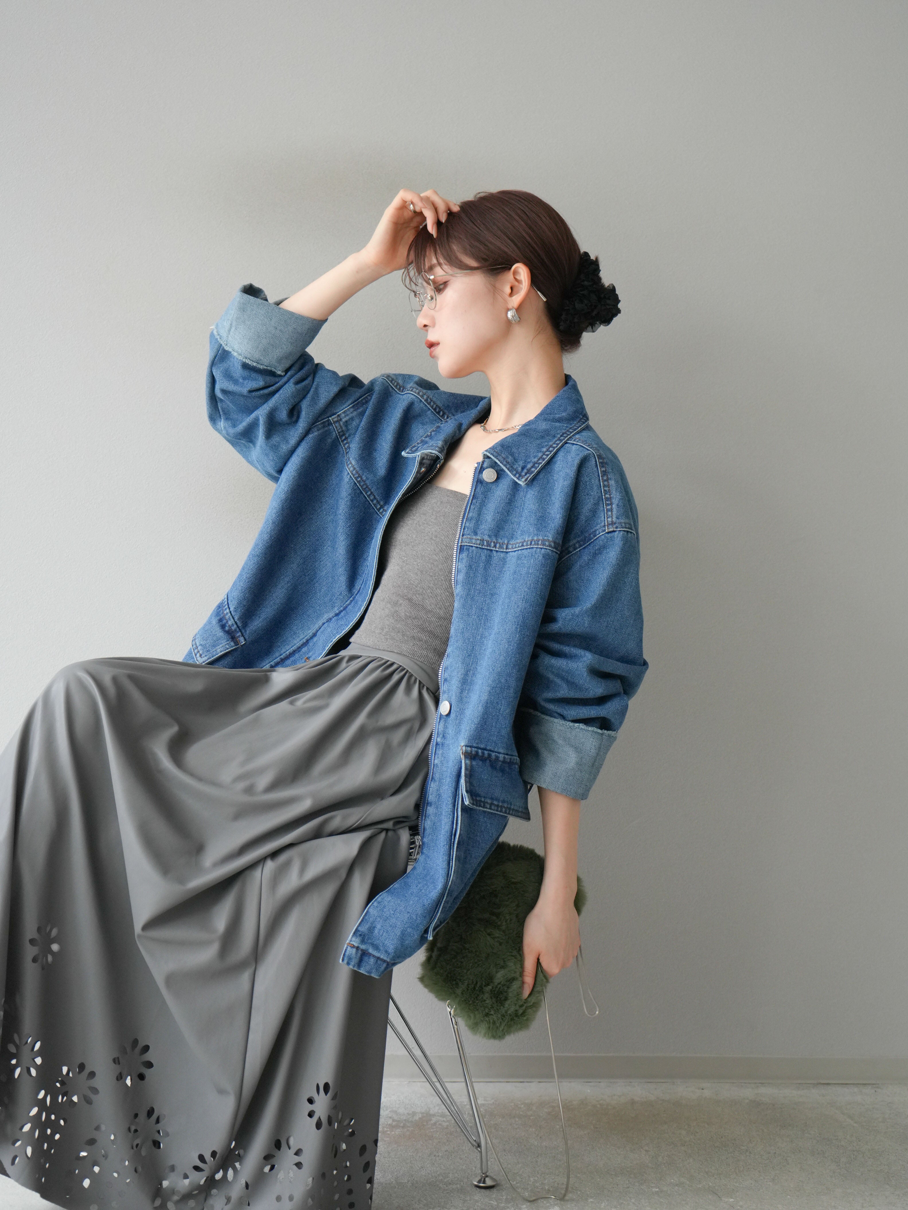 予約]ステッチデニムオーバージャケット/ブルー – Lumier